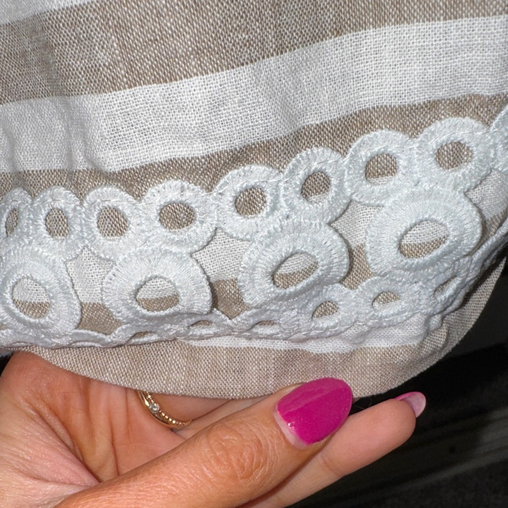 Eliza J Cream and White Striped Crochet-Trim Mini Dress - Picture 6 of 8
